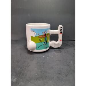 Golfing‎ Ceramic Coffee Mug, 3D Golf Ball Club Handle, Vtg Golf Cup, Golfer Gift